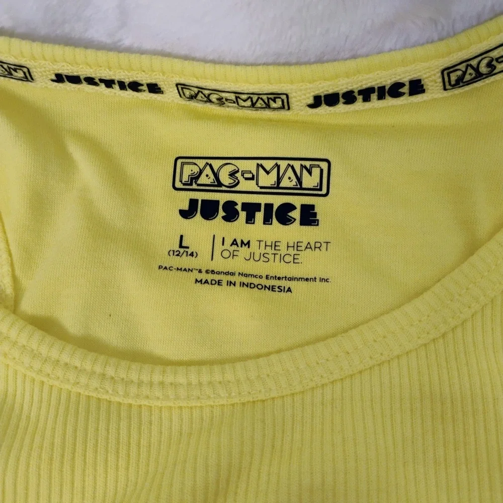 Justice Pac-Man Ribbed Tank Top Girls Size L 12/14 Yellow‎ Sleeveless Graphic T